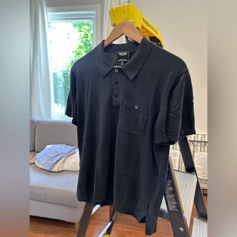 Todd Snyder M Black Knit Cotton/Silk Polo